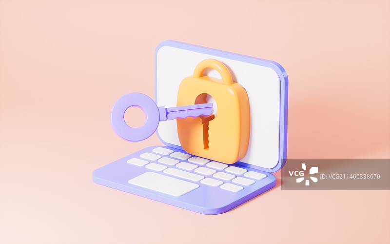 卡通笔记本信息加密概念图3D渲染图片素材