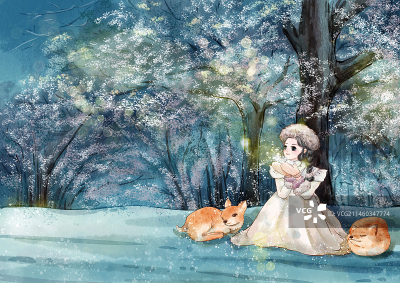冬季童话少女插画图片素材