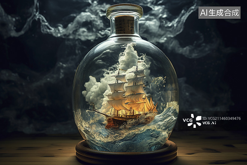 【AI数字艺术】玻璃瓶中的船图片素材