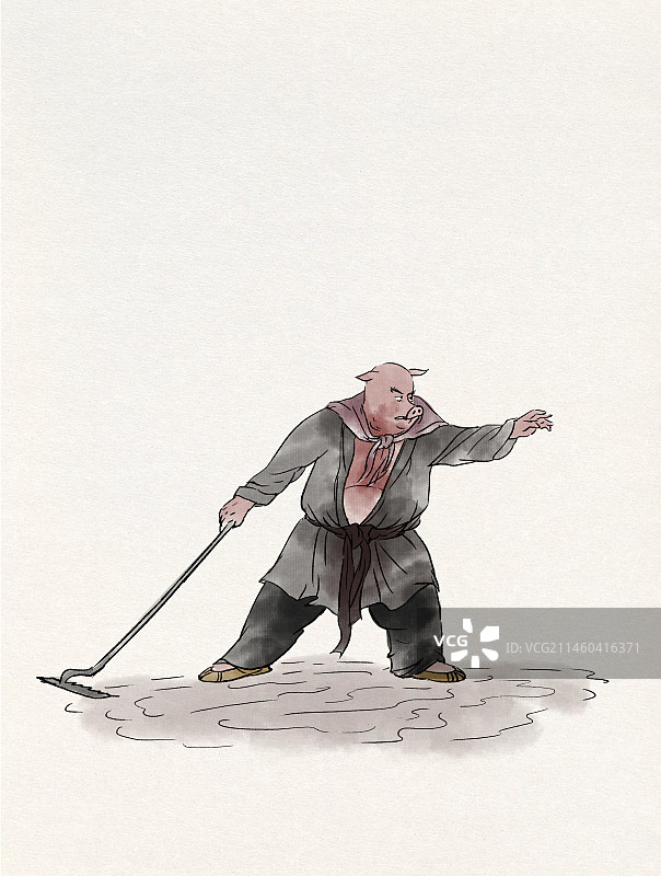 中国风新中式古风古典传统文化古装古人唐朝西游记猪八戒猪悟能神话故事人物插画图片素材