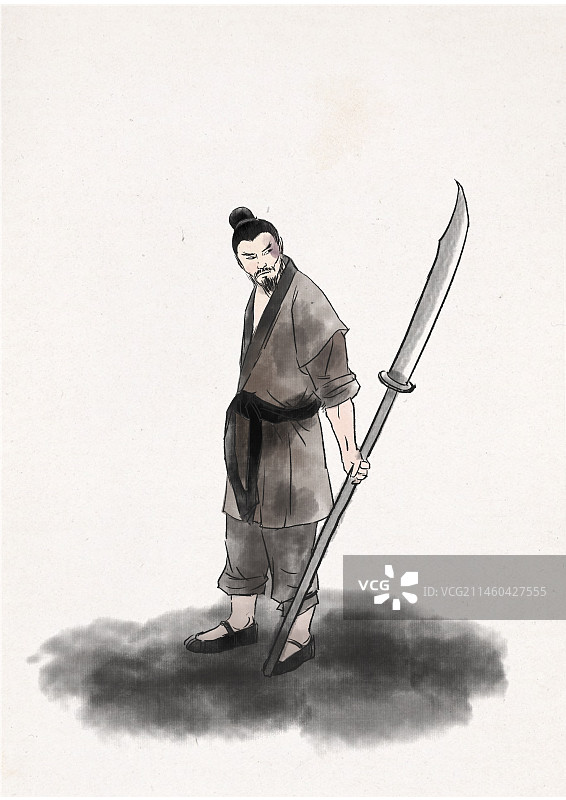 中国风新中式古风古典传统文化古装古人古文明历史水浒传青面兽杨志武士侠客英雄功夫武器人物插画图片素材