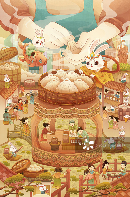 小笼包美食插画图片素材