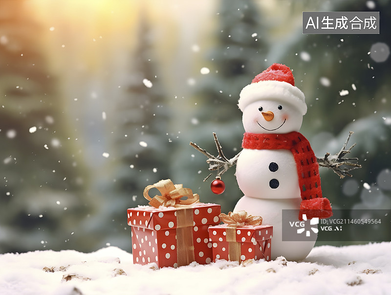 【AI数字艺术】雪人和圣诞节礼物图片素材