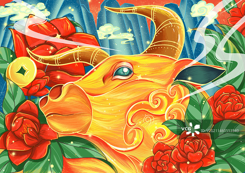国潮牛插画图片素材