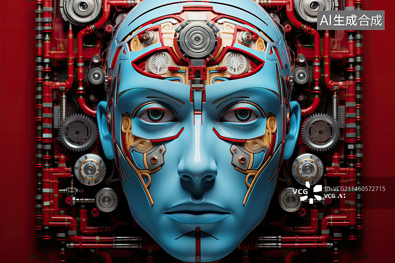 【AI数字艺术】人类与机械工业电子线路组合概念图片素材