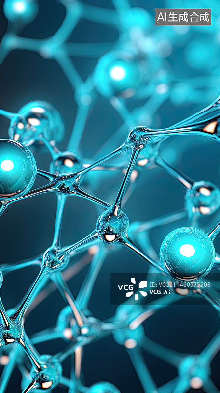 【AI数字艺术】蓝色分子显微结构特写图片素材