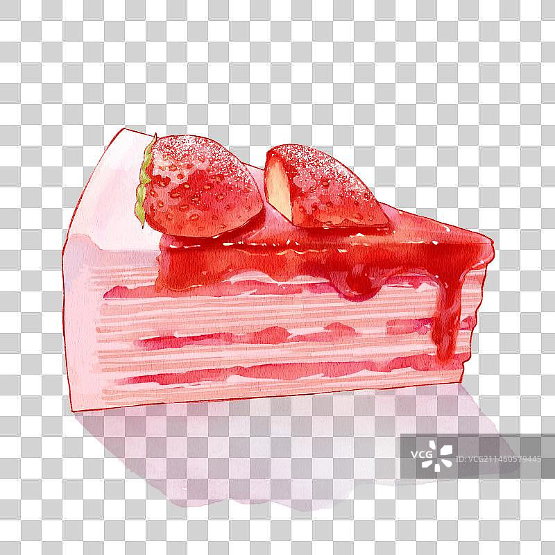 水彩手绘草莓千层蛋糕图片素材