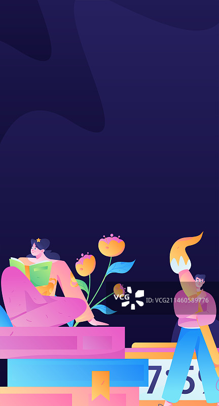 安静阅读的人物扁平矢量概念运营手绘插画图片素材