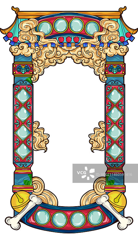中式建筑背景框祥云免抠背景图片素材