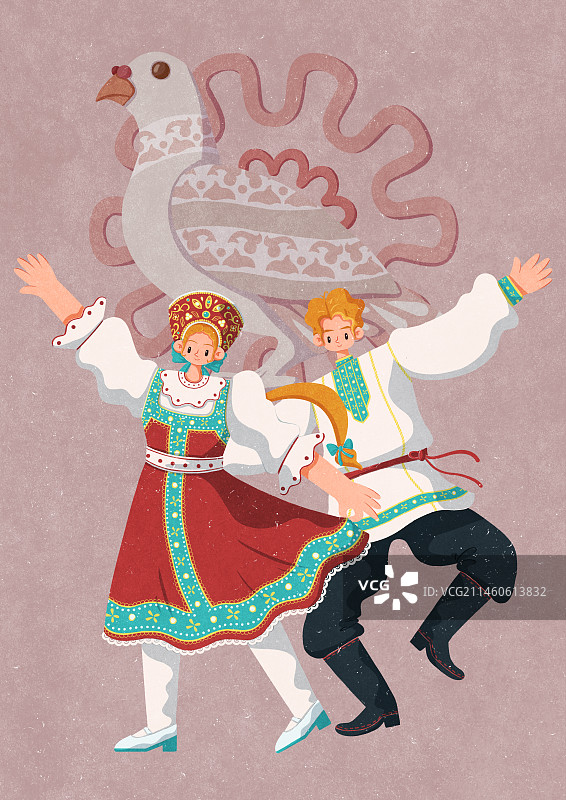 俄罗斯族图腾下的男女图片素材