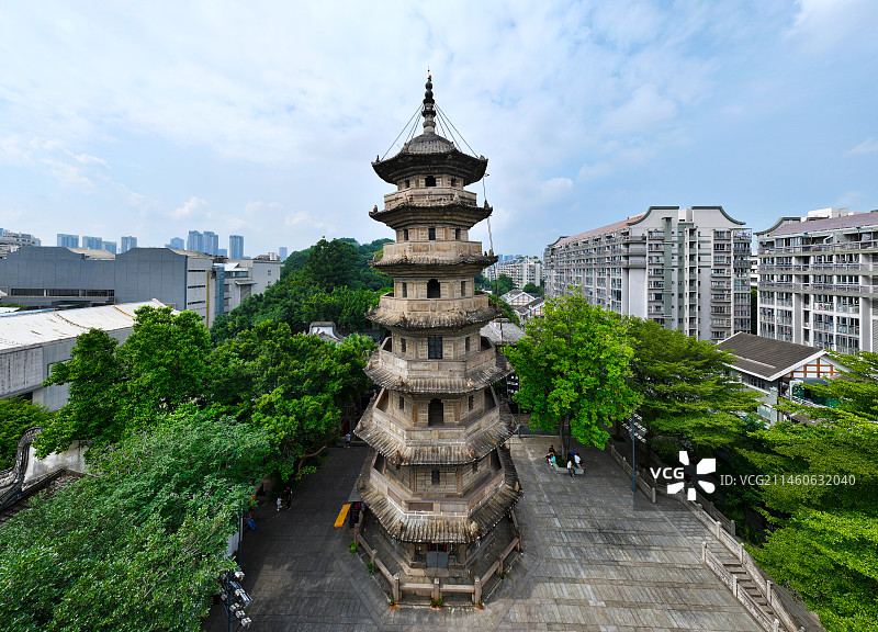 福建省福州市鼓楼区乌山历史风貌区乌石山乌塔公园航拍图片素材