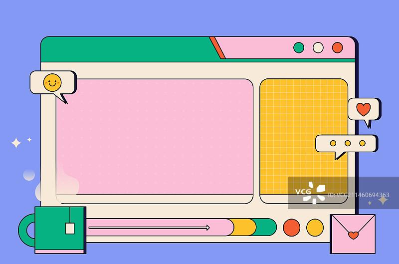 复古扁平屏幕边框对话框插画图片素材