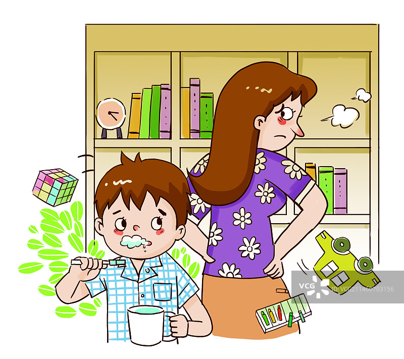 家庭 教育 卡通画 一家人 生气 父母 孩子 学习图片素材