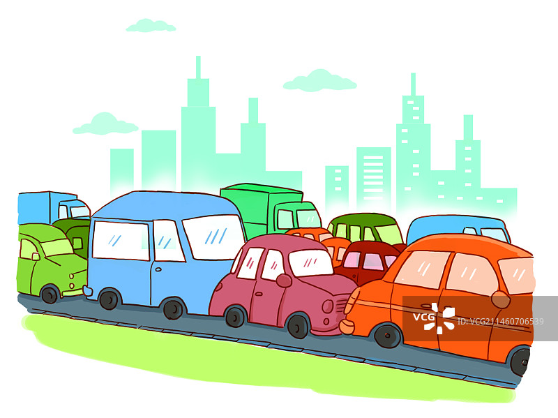城市 汽车 卡通 拥挤 道路 手绘 漫画图片素材