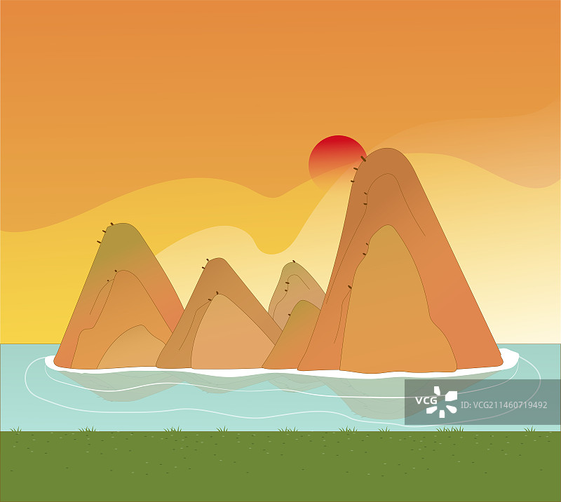 横版山水风景插画背景图片素材