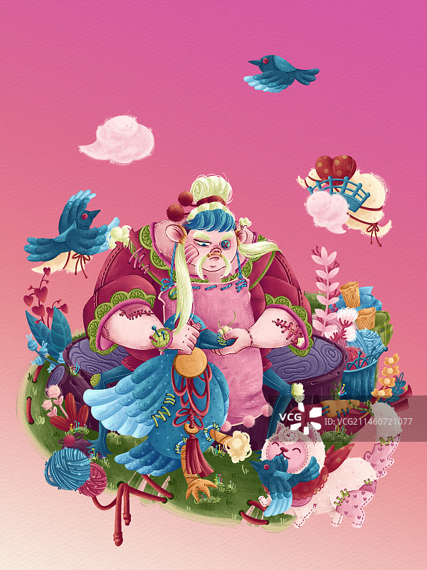 儿插风格插画之月老图片素材