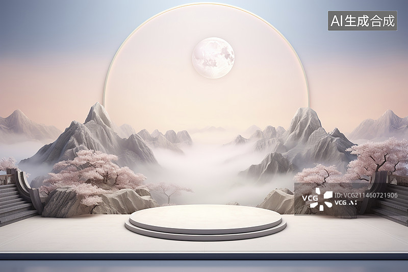 【AI数字艺术】国风电商展台图片素材