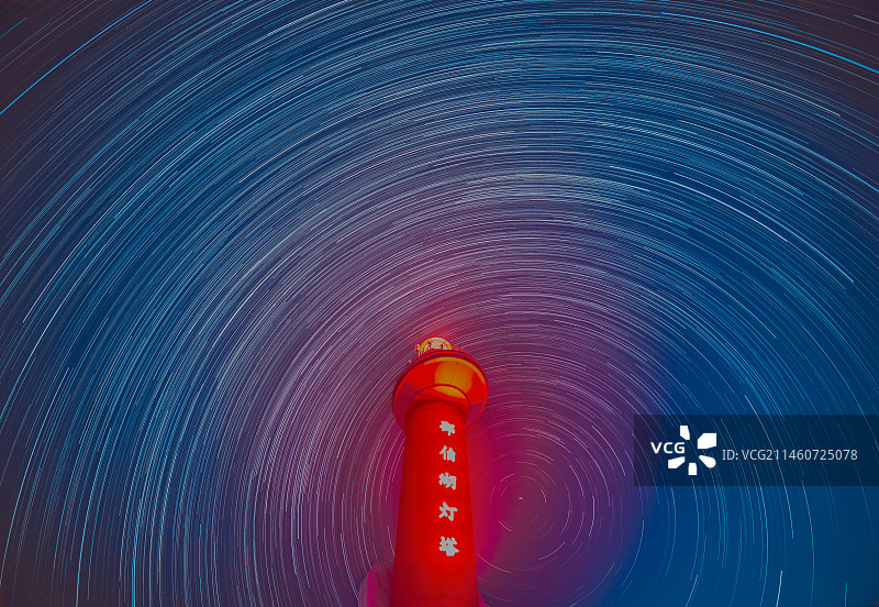 邵伯湖灯塔星轨图片素材