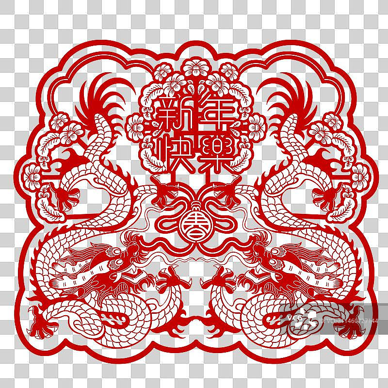龙年生肖剪纸窗花插画图片素材