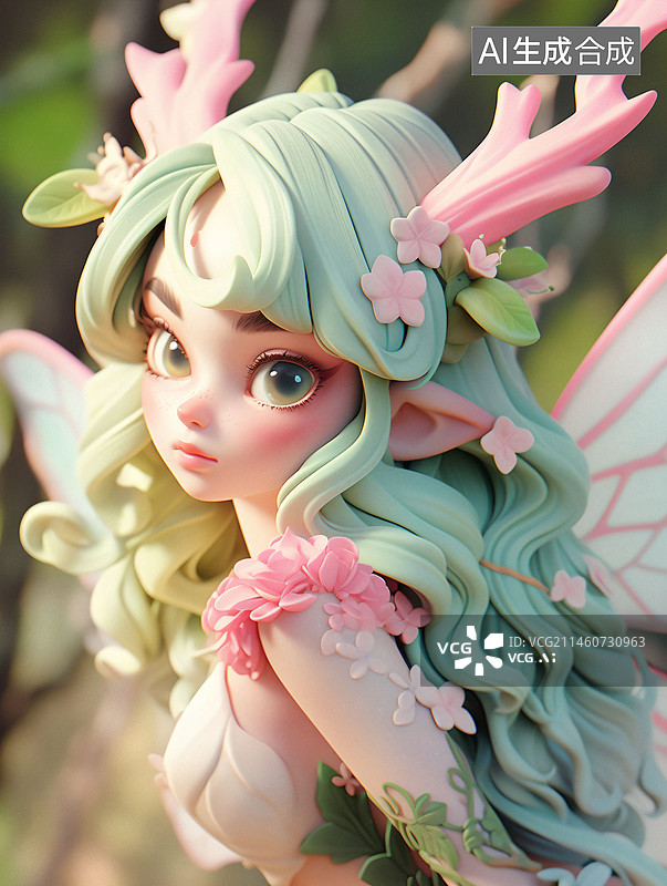 【AI数字艺术】游戏角色特写，女孩，精灵，三维，泡泡玛特图片素材