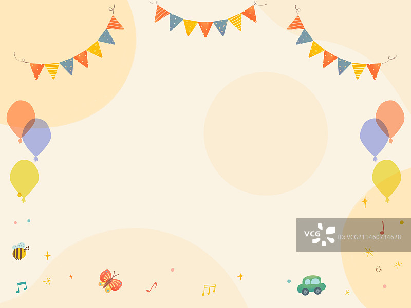 手绘卡通温馨彩旗气球可爱背景图片素材
