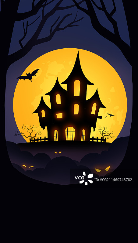 万圣节月亮前的城堡节日插画图片素材
