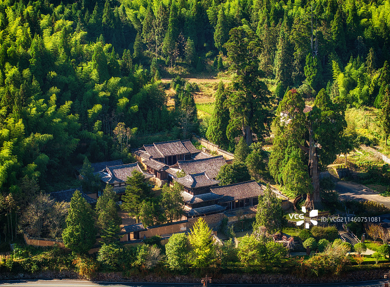 浙江丽水景宁云中大漈时思寺航拍图图片素材