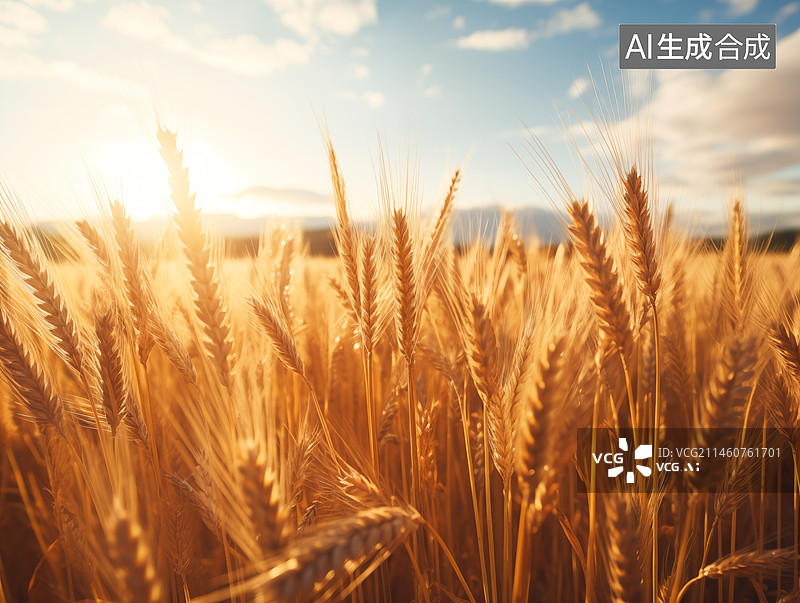 【AI数字艺术】蓝天白云下大片金黄的稻田图片素材