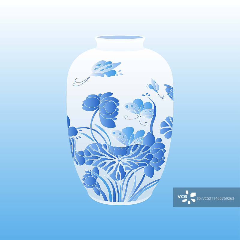青花瓷瓶插画图片素材
