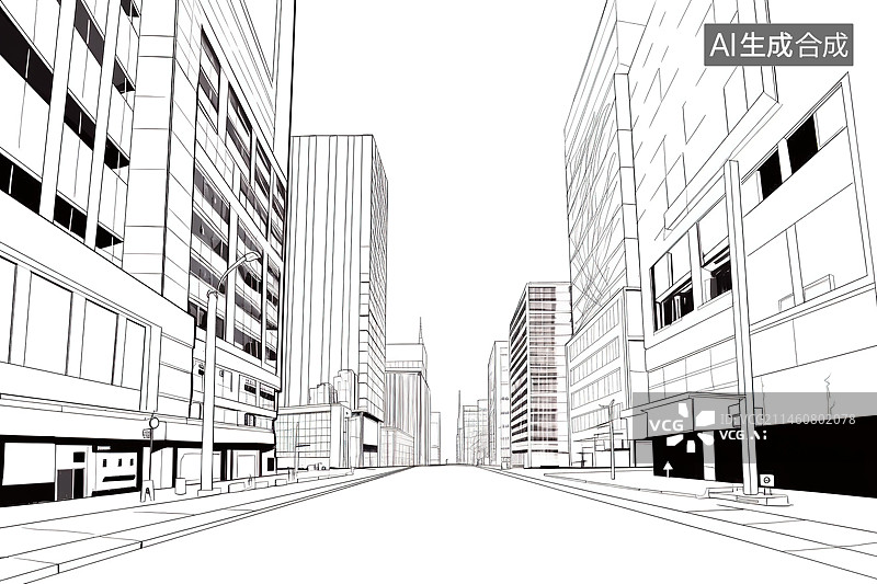 【AI数字艺术】城市街道素描图片素材