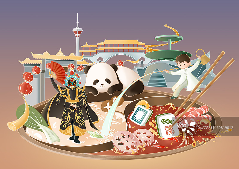 成都城市文化美食建筑国潮国风插画图片素材