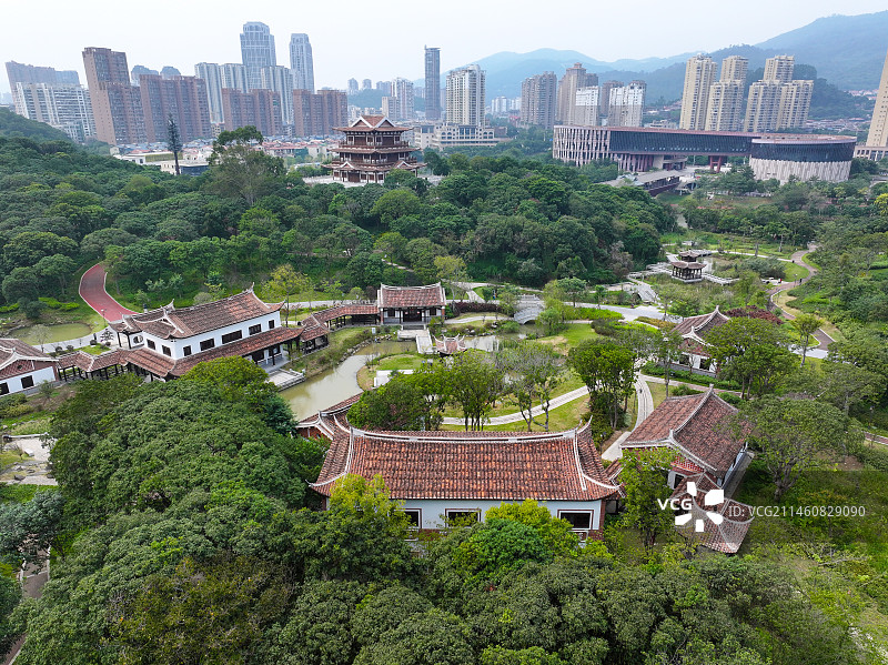 福建省莆田市博物馆绶溪公园航拍图片素材