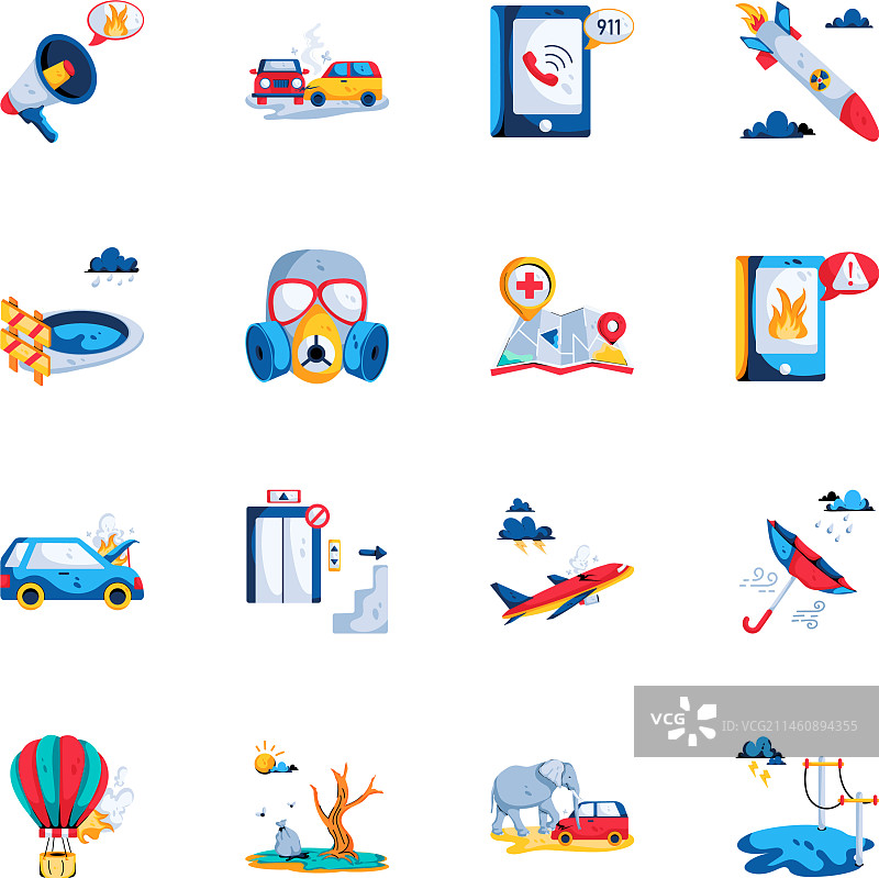 灾难与救援扁平图标合集图片素材