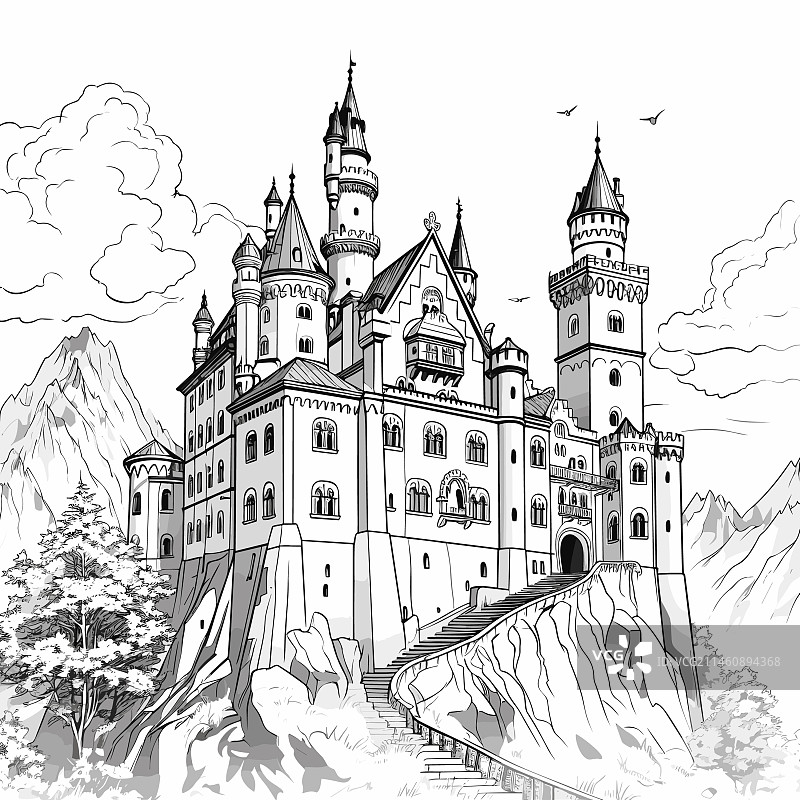 新天鹅堡手绘漫画图片素材