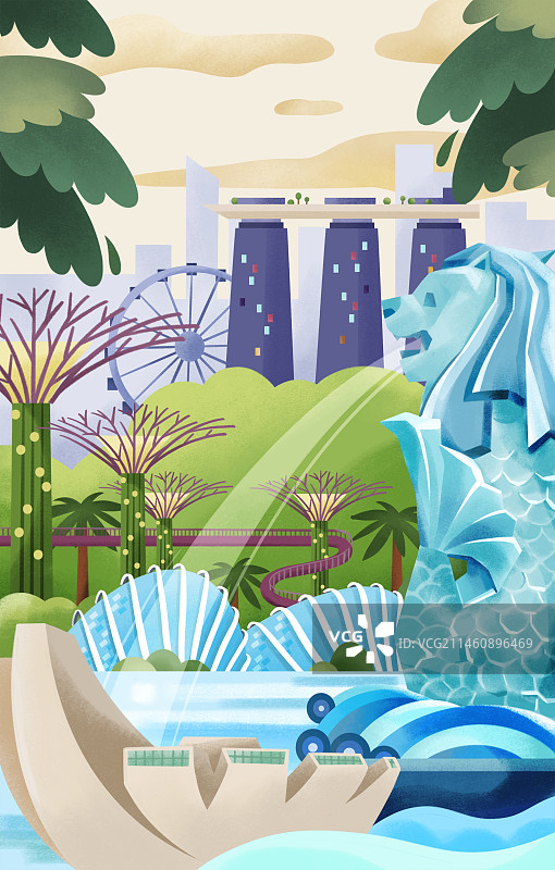 城市插画_新加坡_旅游景点图片素材
