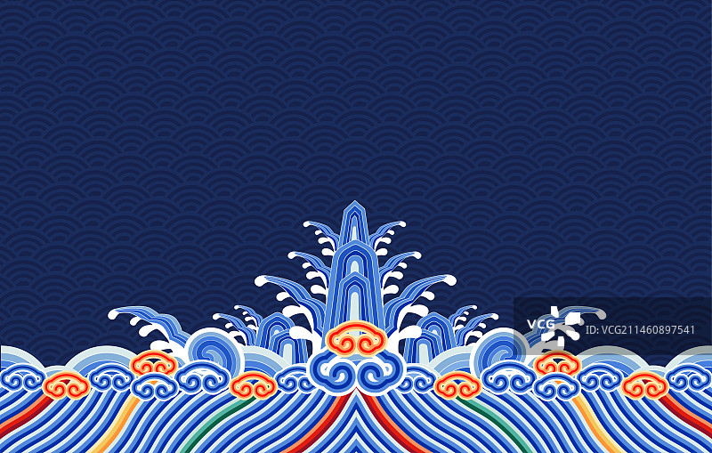 中国皇家服饰图案海水江崖波浪纹如意纹图片素材