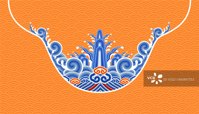 中国皇家服饰图案海水江崖波浪纹如意纹图片素材