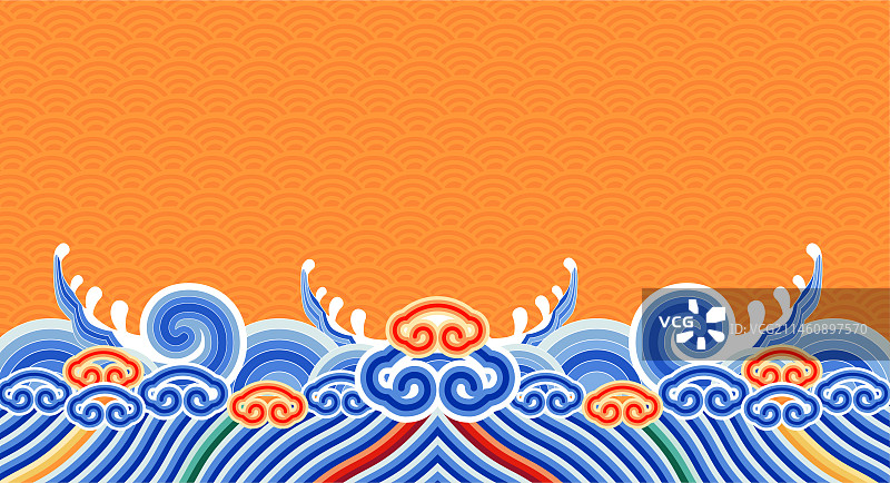 中国皇家服饰图案海水江崖波浪纹如意纹图片素材