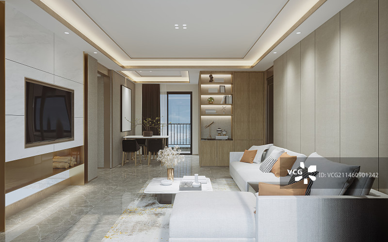 现代风格豪宅室内客餐厅电视背景墙图片素材