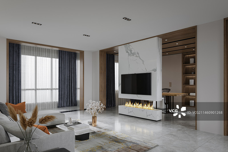 现代风格豪宅室内客餐厅电视背景墙图片素材