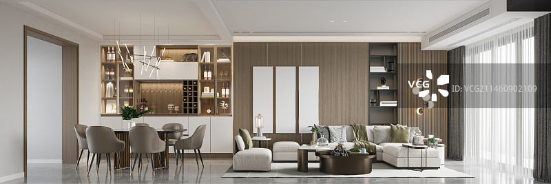 现代风格豪宅室内客厅餐厅全景图片素材