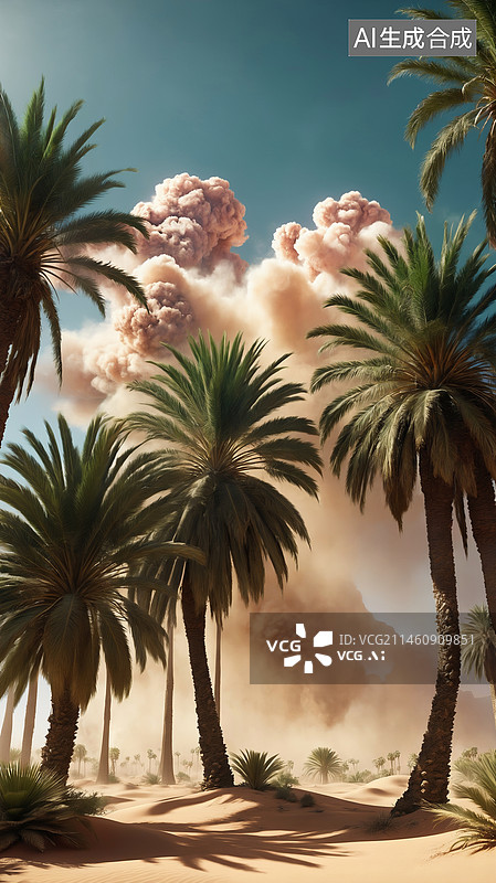 【AI数字艺术】唯美梦幻沙漠绿洲图片素材