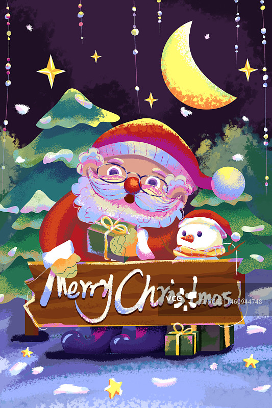 圣诞节手绘复古圣诞老人插画图片素材