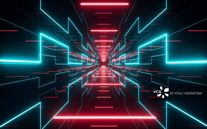 抽象霓虹灯隧道3D渲染图片素材