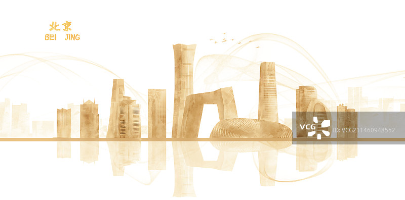 金色北京城市建筑插画图片素材
