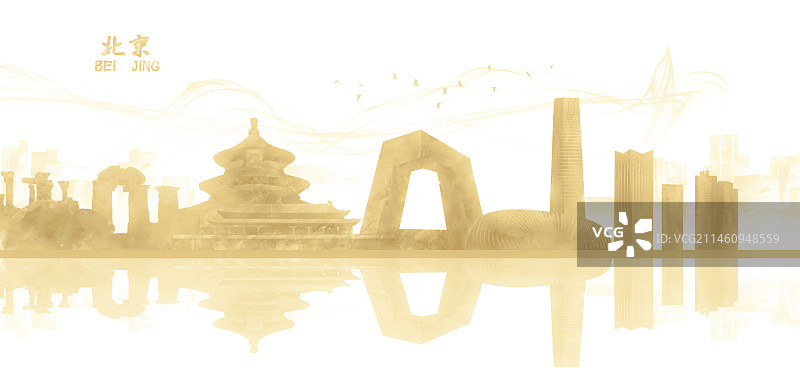 金色北京城市建筑插画图片素材