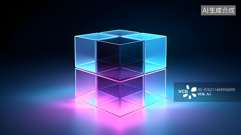 【AI数字艺术】透明玻璃立方体几何空间背景图片素材