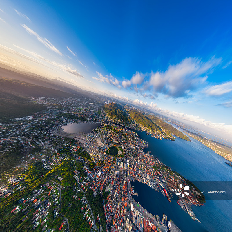北欧挪威（卑尔根）都市风光航拍全景图片素材