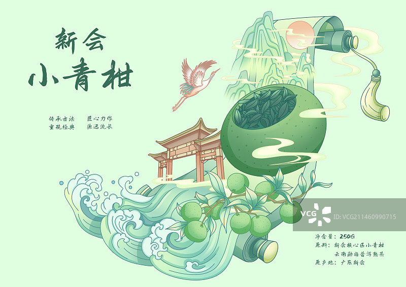 小青柑普洱茶包装插画图片素材