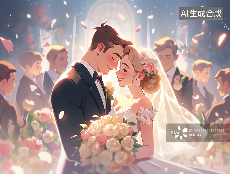 【AI数字艺术】婚礼上的新娘和新郎图片素材
